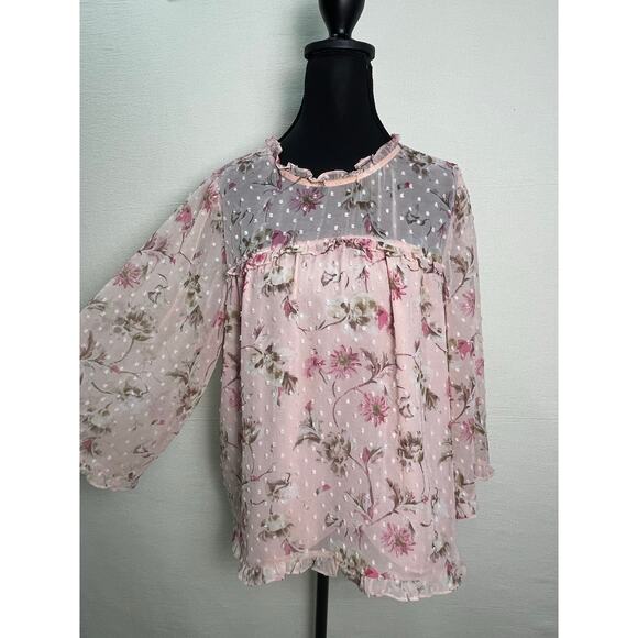 CeCe Floral Dot Mesh Blouse - Size M - Picture 2 of 9